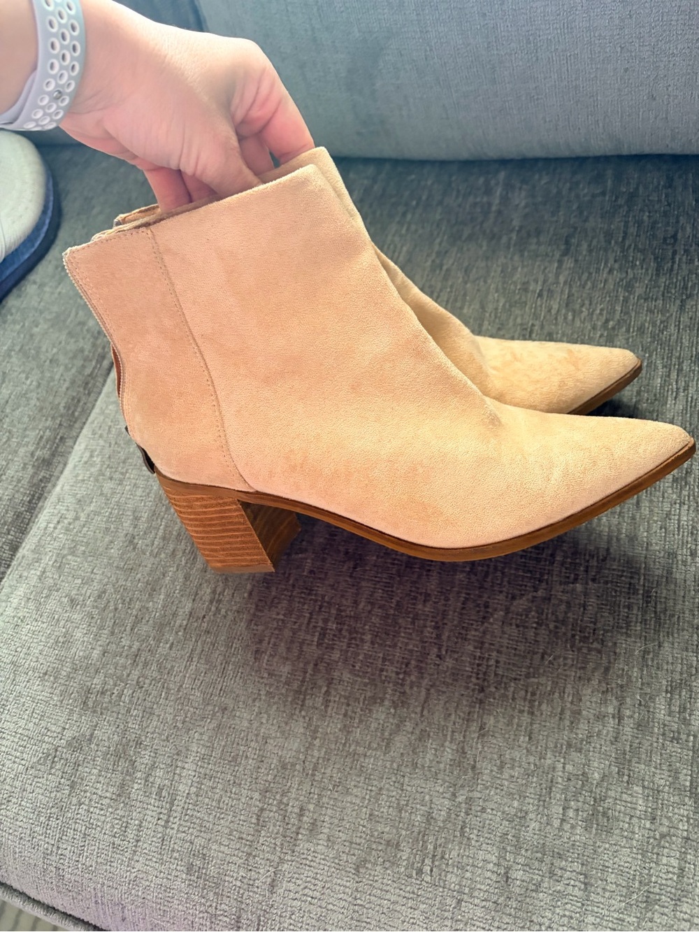 BEAST FASHION Beige Suede Pointed Toe Ankle Booties